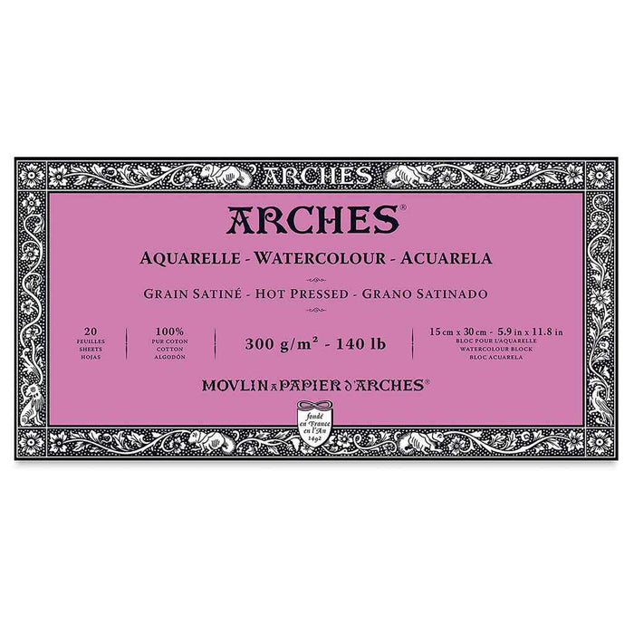 Arches Watercolor Block White Natural Travel Journal  140lb Hot Press, 15cm x 30cm