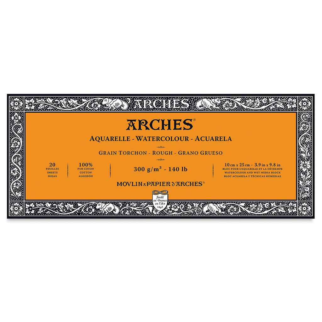 Arches Watercolor Block White Natural Travel Journal  140lb Rough, 10cm x 25cm