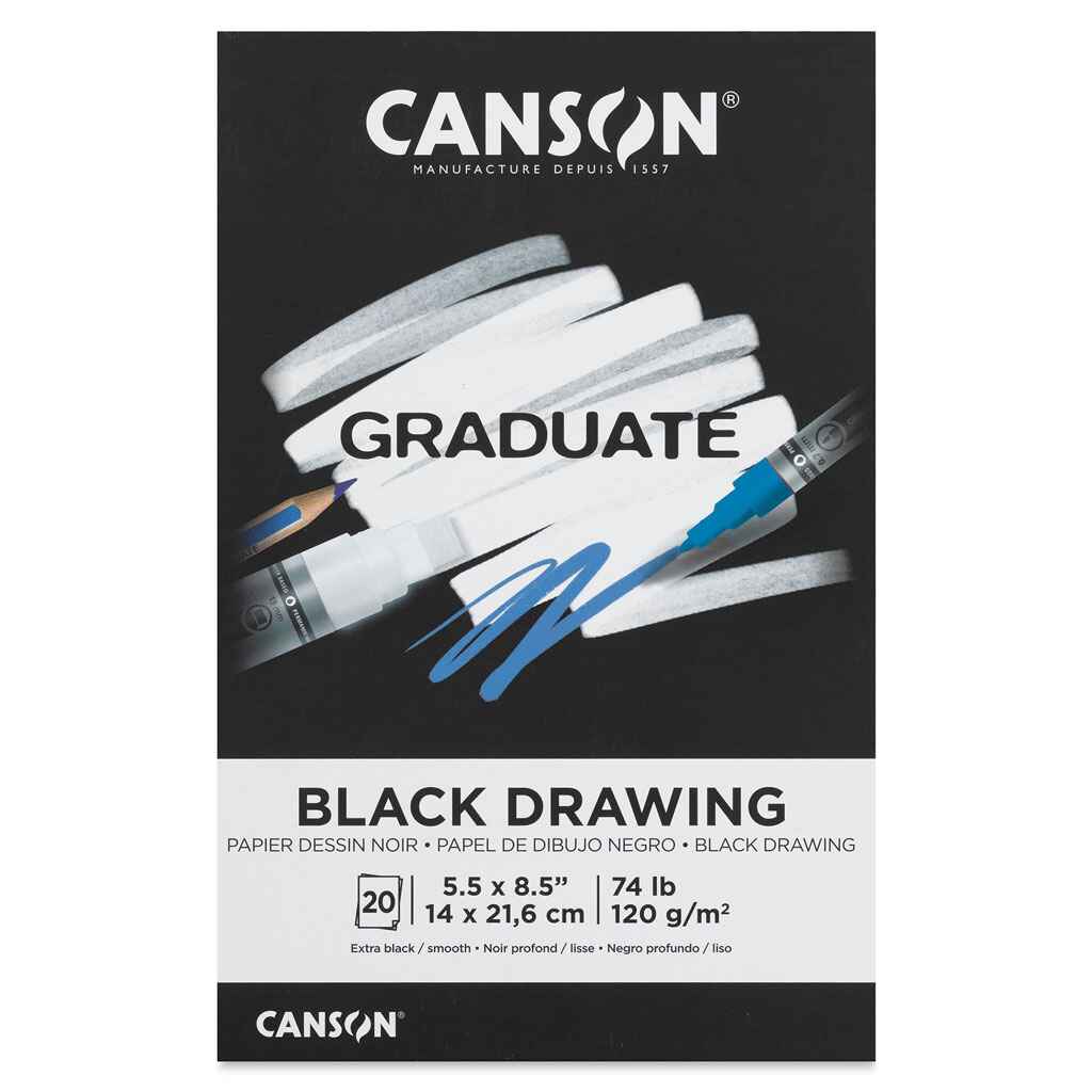 Canson Graduate Black Drawing Pad 5.5in x 8.5in, 20 Sheets