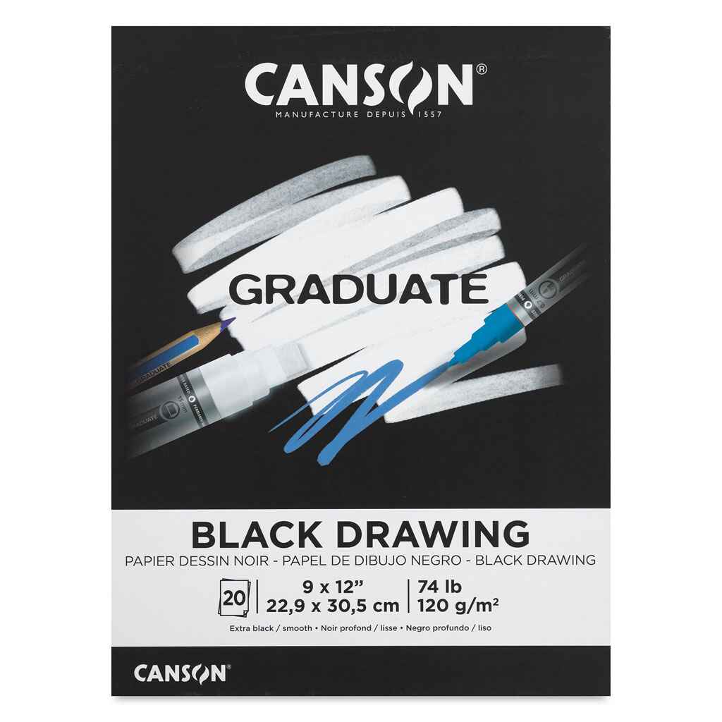 Canson Graduate Black Drawing Pad 9in x 12in, 20 Sheets