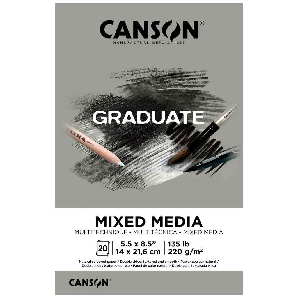Canson Graduate Toned Mixed Media Pad Gray 5.5in x 8.5in, 20 Sheets