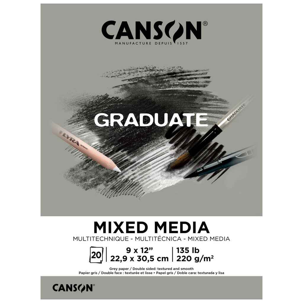 Canson Graduate Toned Mixed Media Pad Gray 9in x 12in, 20 Sheets