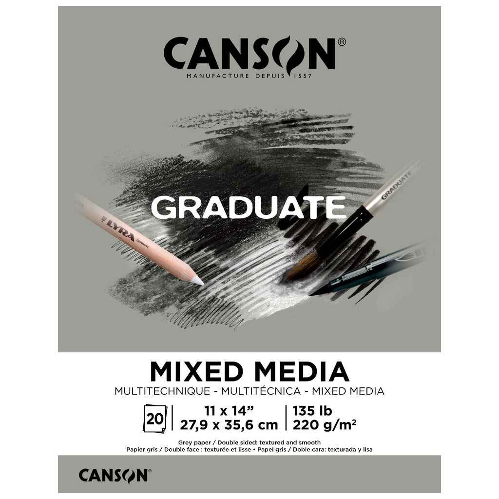 Canson Graduate Toned Mixed Media Pad Gray 11in x 14in, 20 Sheets