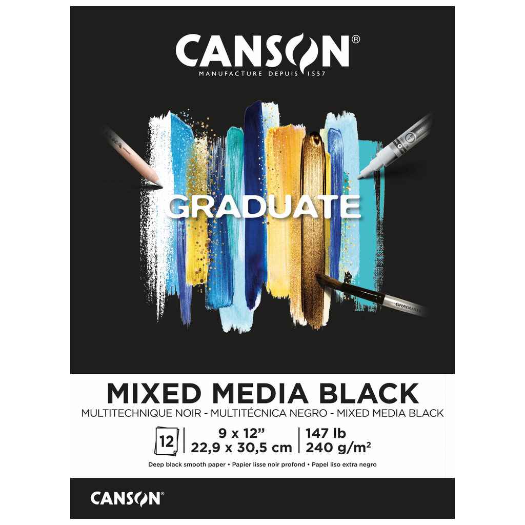 Canson Graduate Black Mixed Media Pad 11in x 14in, 12 Sheets
