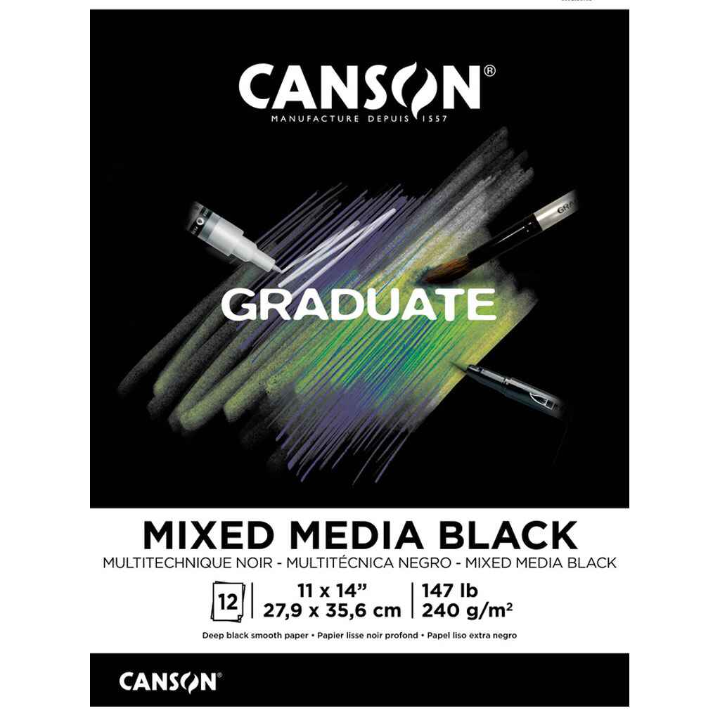 Canson Graduate Black Mixed Media Pad 11in x 14in, 12 Sheets