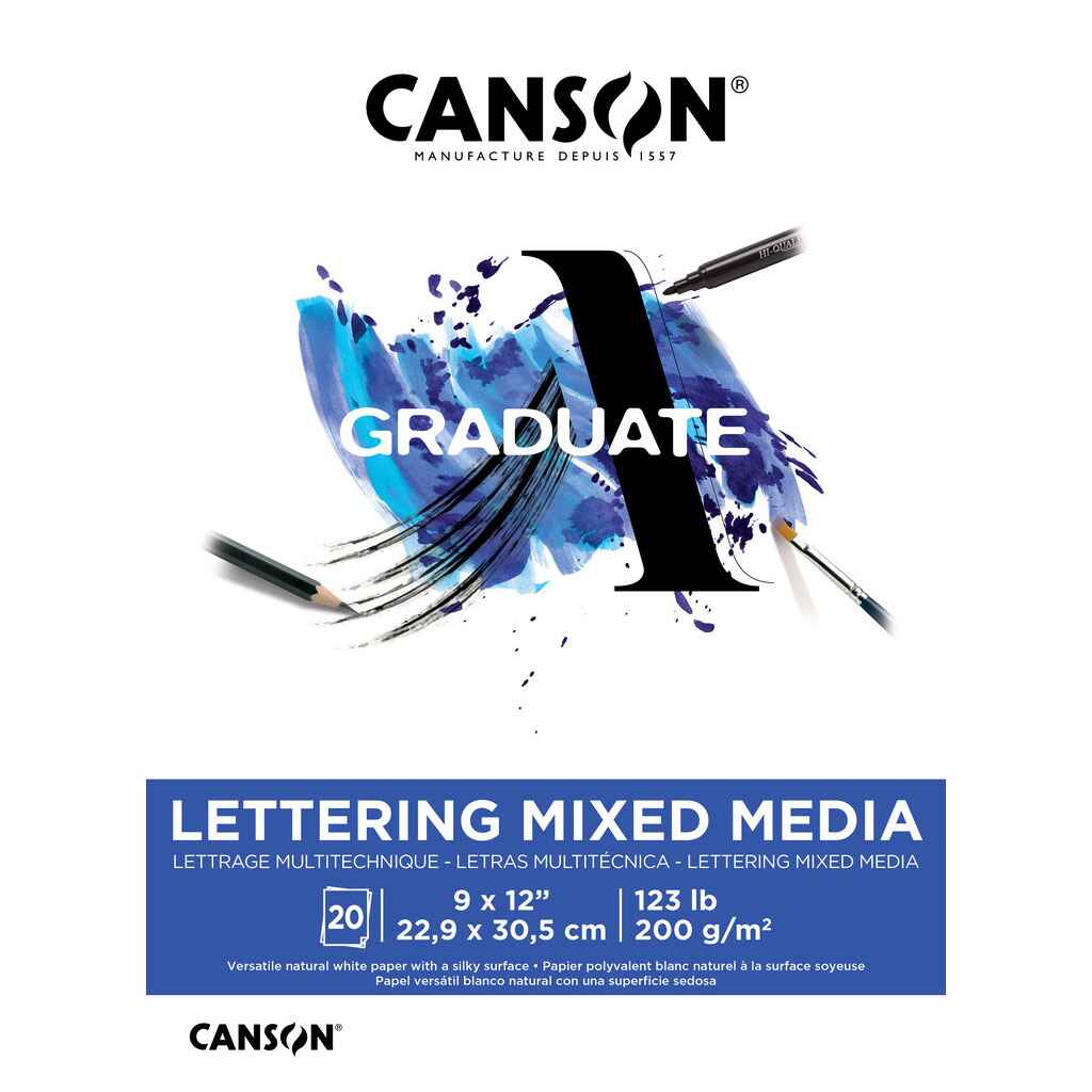 Canson Graduate Lettering Mixed Media Pad 9in x 12in, 20 Sheets