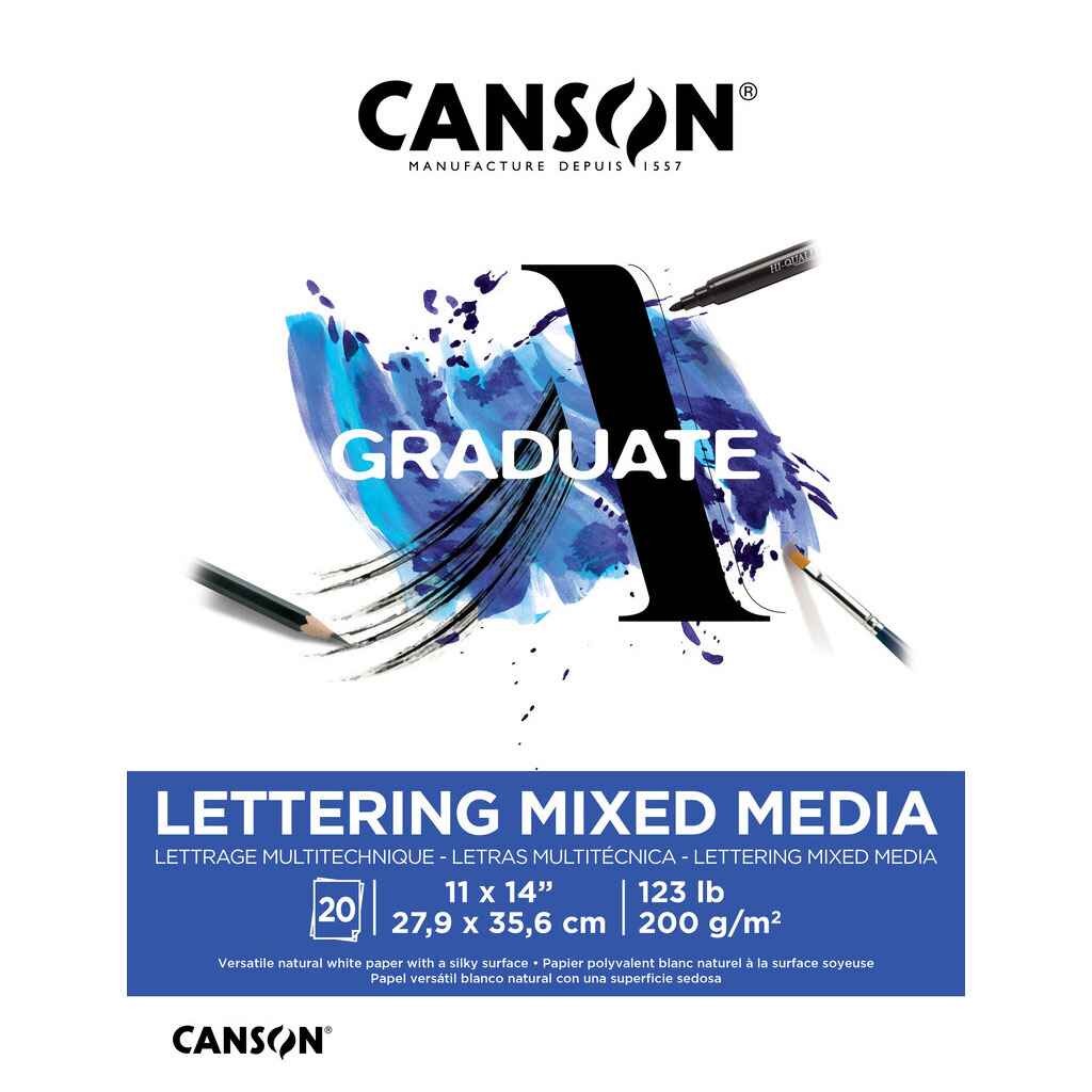 Canson Graduate Lettering Mixed Media Pad 11in x 14in, 20 Sheets