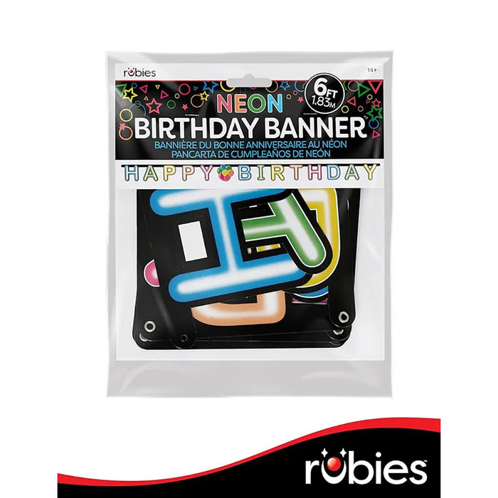 Neon Happy Birthday Banner, 72in x 4in