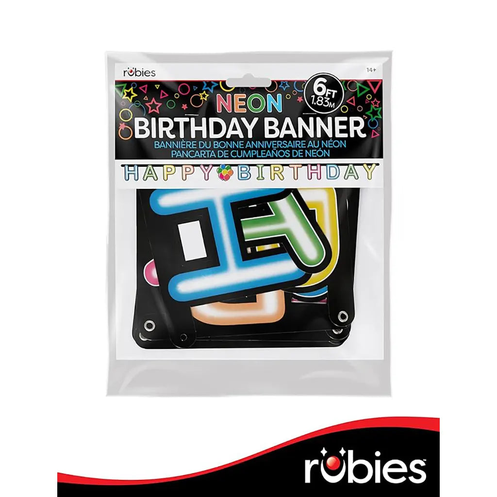 Neon Happy Birthday Banner, 72in x 4in