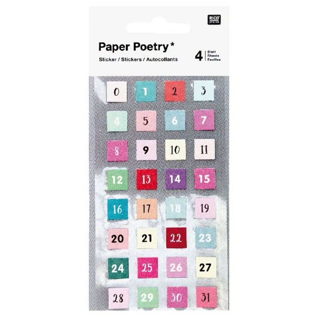 Numbers 0-31 Stickers 4 Sheets