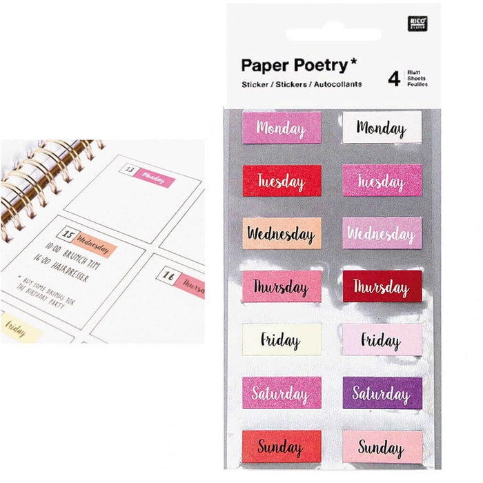 Weekdays StickerS Pink 4 Sheets