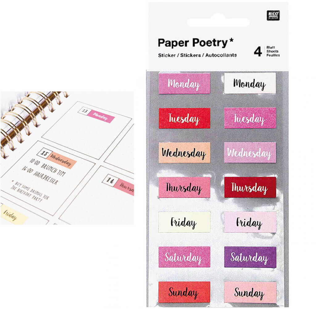 Weekdays StickerS Pink 4 Sheets