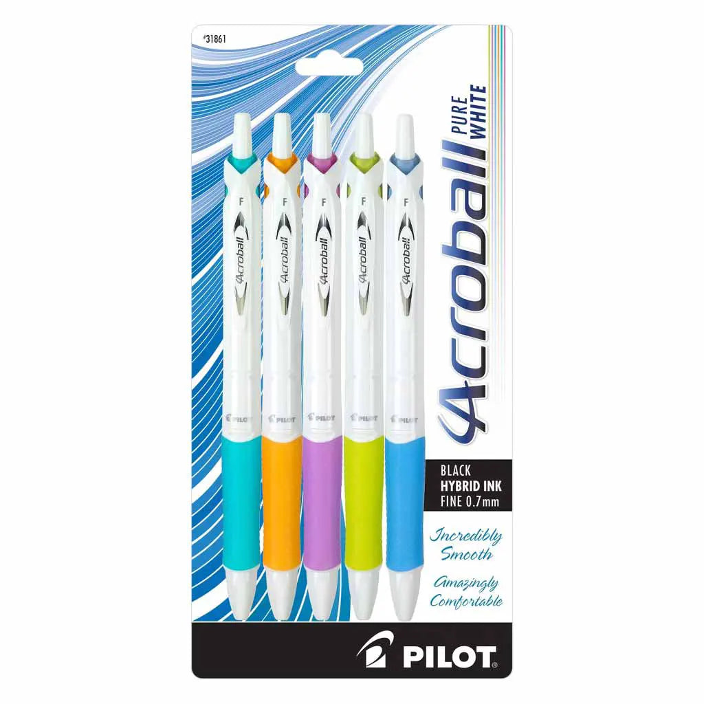 Acroball Pure White Advanced Ink Pen Set,5-Pen Set