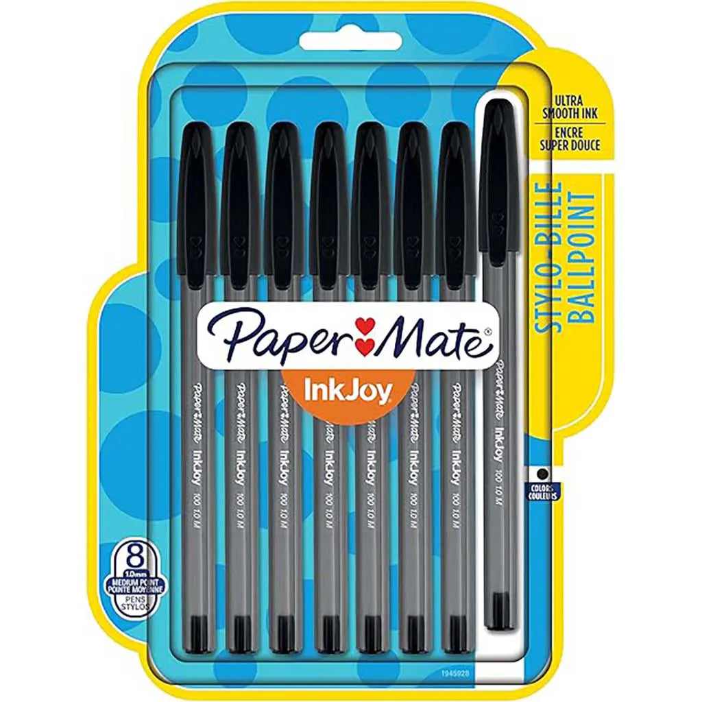 Paper Mate Inkjoy 100St Ballpoint Stick Pens Black, 8ct