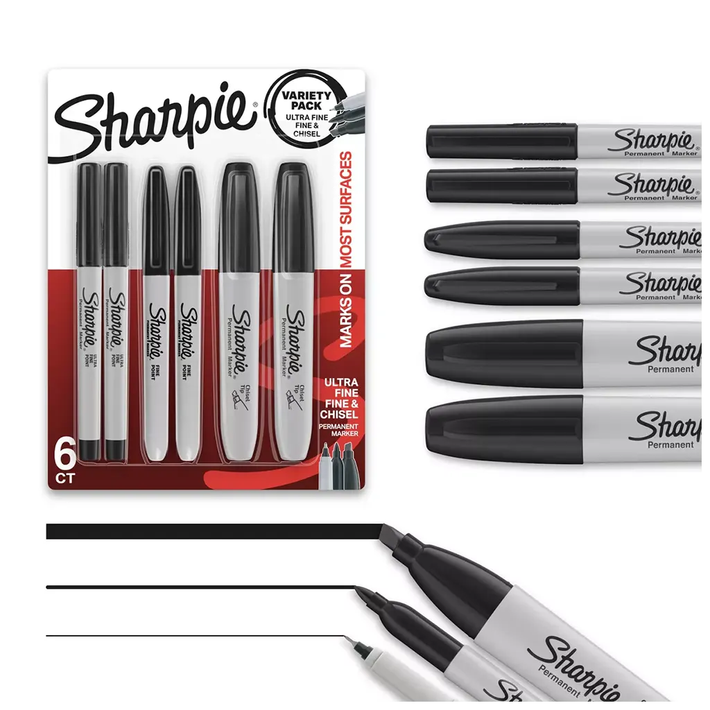 Sharpie Fine/Ultra Fine/Chisel Black Marker Set, 6ct