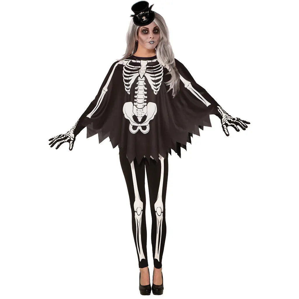 Skeleton Bones Poncho Black