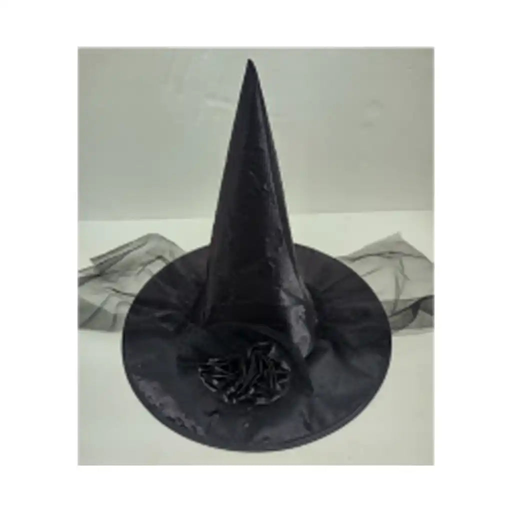 Satin Witch Hat with Black Rose
