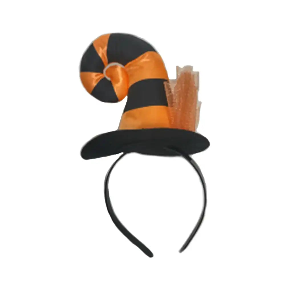 Mini Witch Hat Headpiece Orange/Black Stripe
