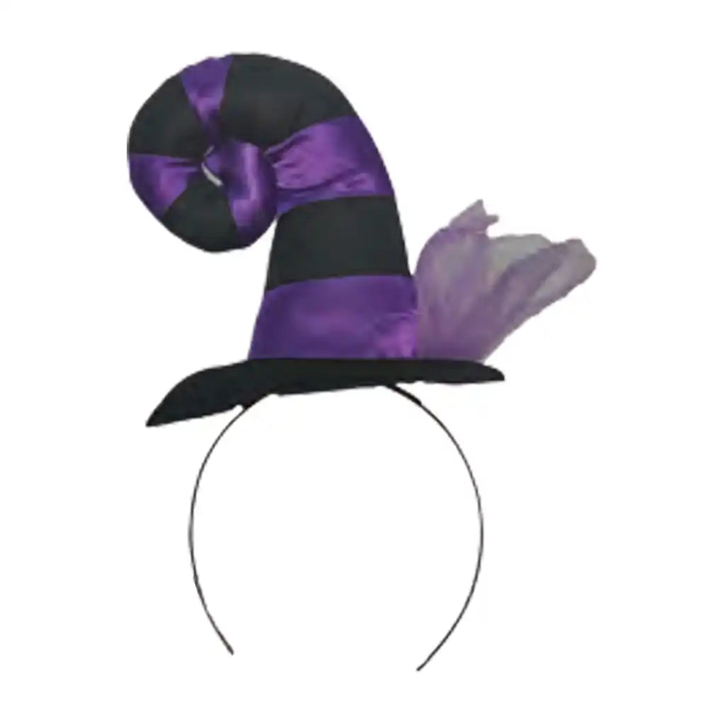 Mini Witch Hat Headpiece Purple/Black Stripe