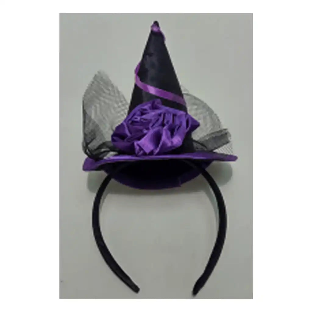 Mini Witch Hat Headpiece with Purple Rose