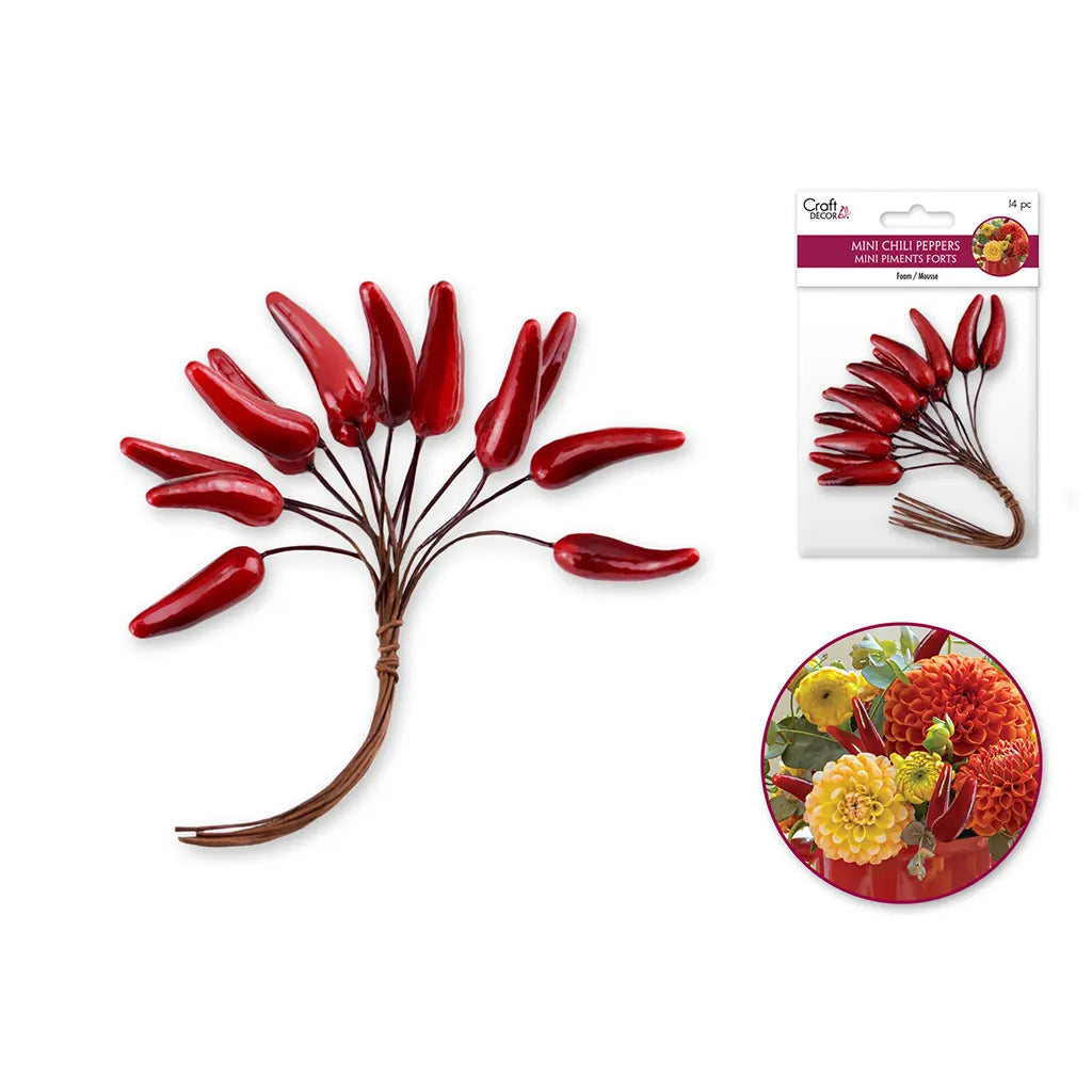 Craft Decor: 2.8cm Mini Chili Pepper Picks 14pc Foam Glossy
