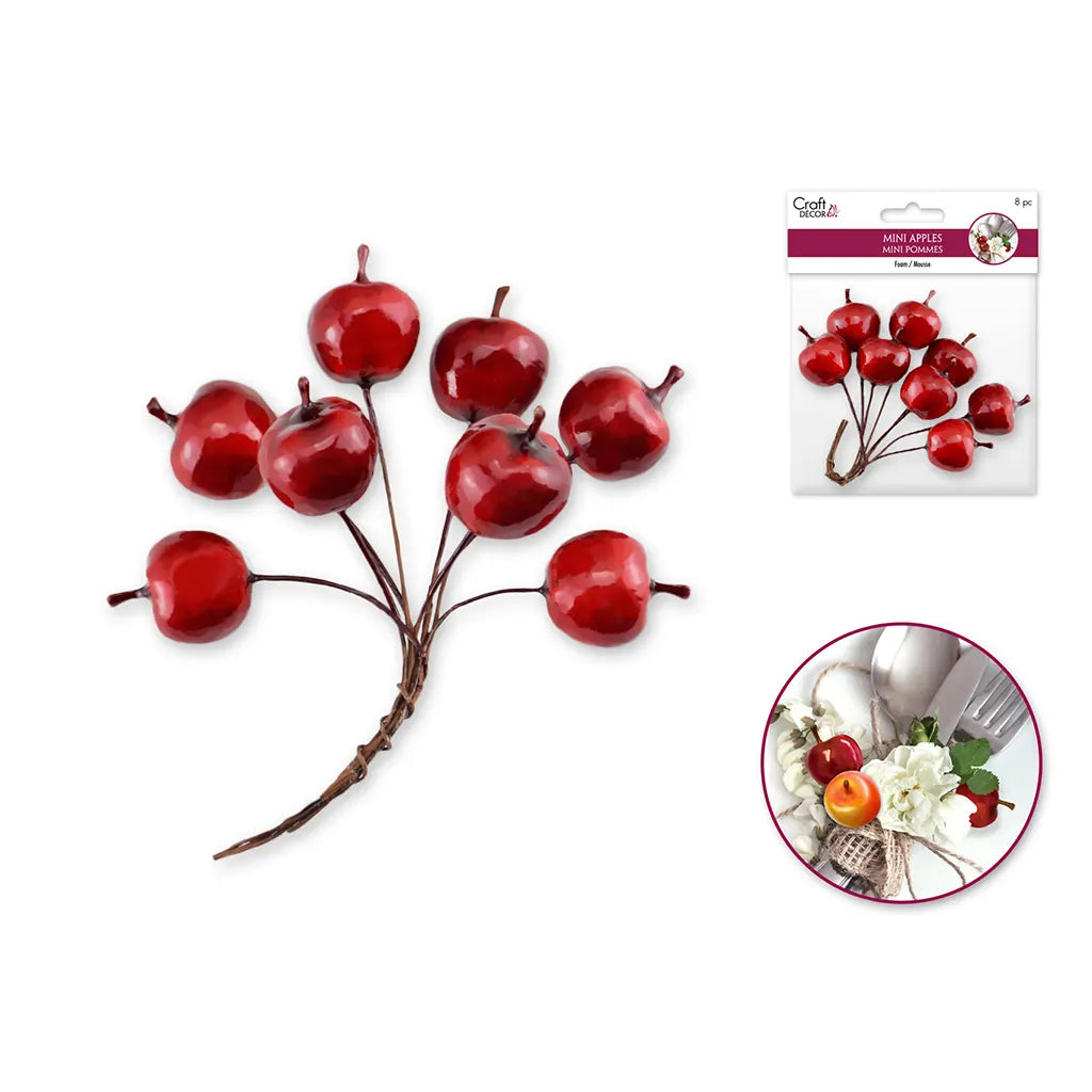 Craft Decor: 2.5cm Mini Apple Picks 8pc Foam Glossy  Red Delicious
