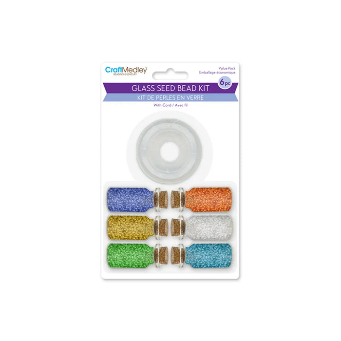 Glass Seed Bead Kit: 6pc Asst 60g (6*10g) w/Cord+Cork Stopper Glam