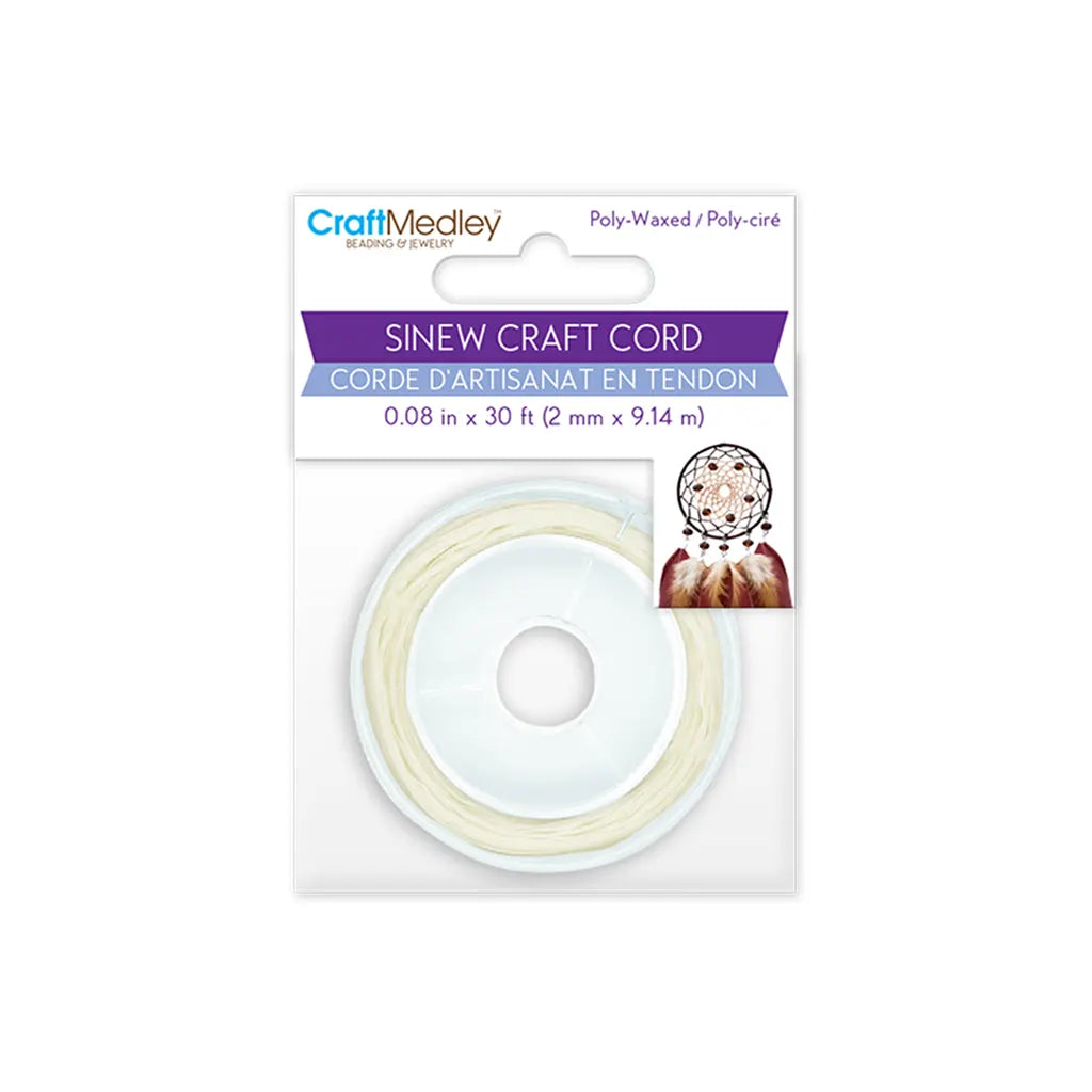 Jewelry/Craft Cord: 2mmx10yds Sinew Poly-Waxed  White