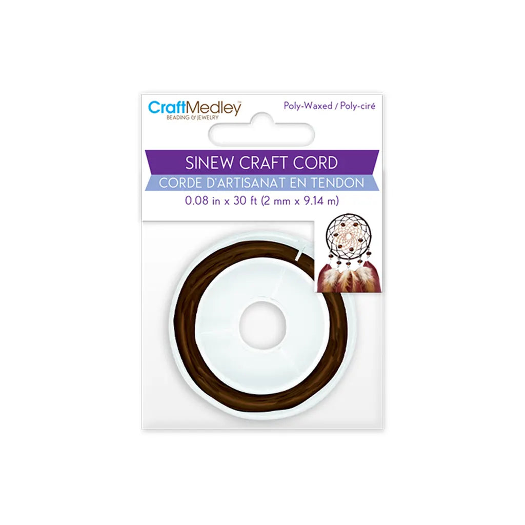 Jewelry/Craft Cord: 2mmx10yds Sinew Poly-Waxed  Coffee