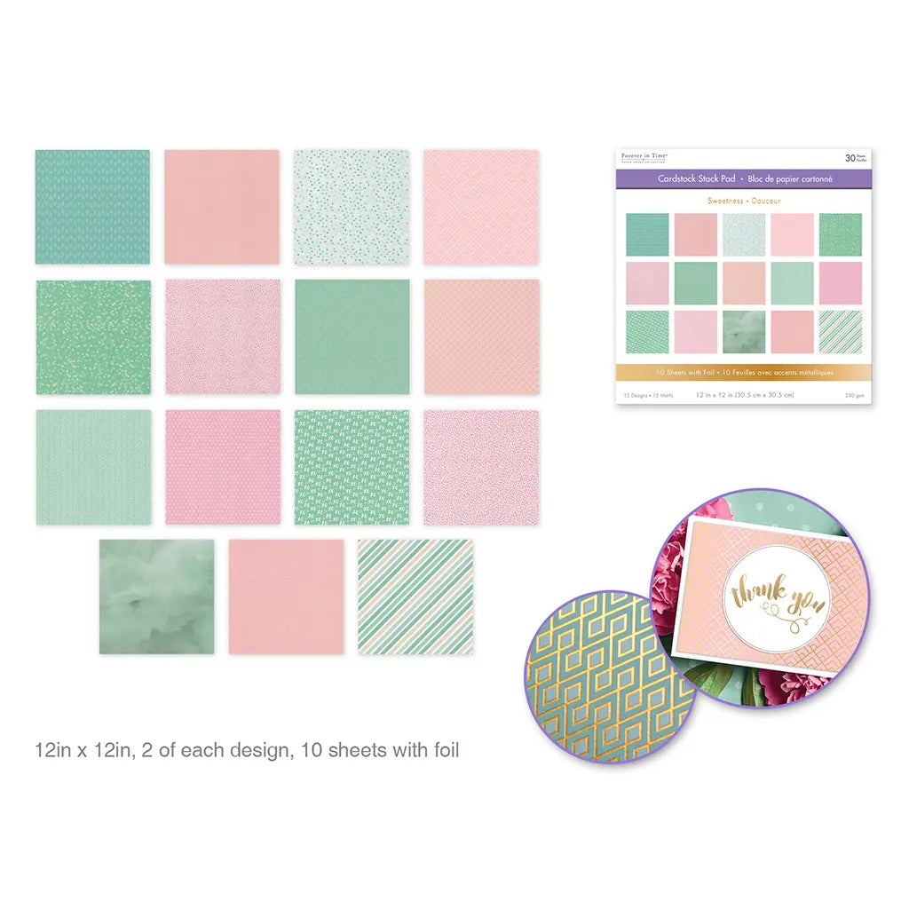 Cardstock: 12"x12" Foil Themed Stack Pad x30 (15 Designs) 230GSM Sweetness