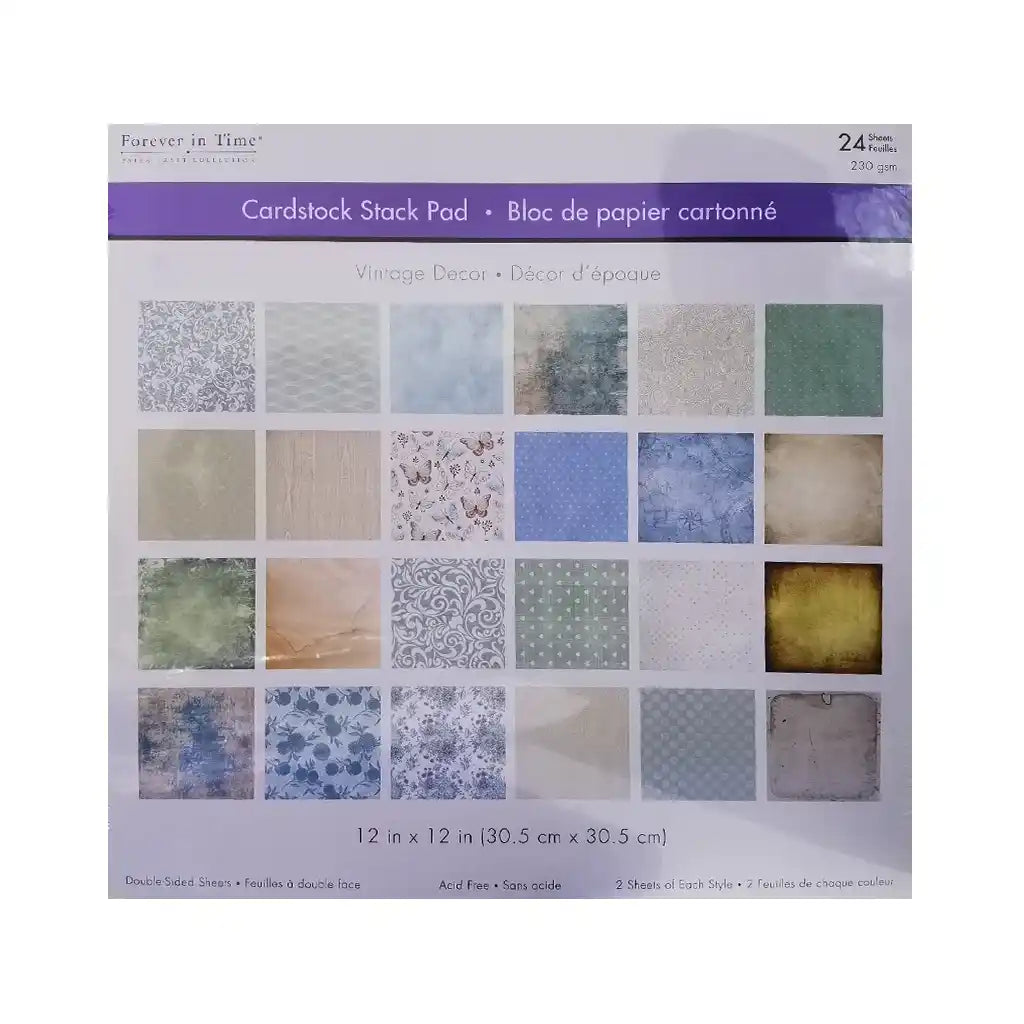 Cardstock: 12"x12" Themed Stack Pad x24 Double-Sided (24 Designs) 230GSM  Vintage Decor