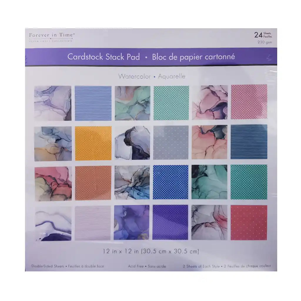 Cardstock: 12"x12" Themed Stack Pad x24 Double-Sided (24 Designs) 230GSM Watercolor