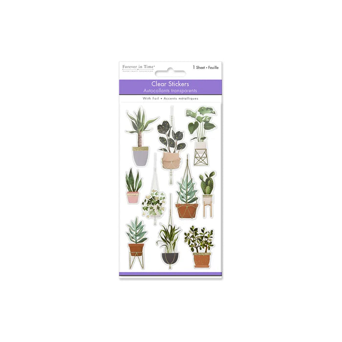 Paper Craft Stickers: 3.9"x6.9" Clear Glitter/Foil PET Planters