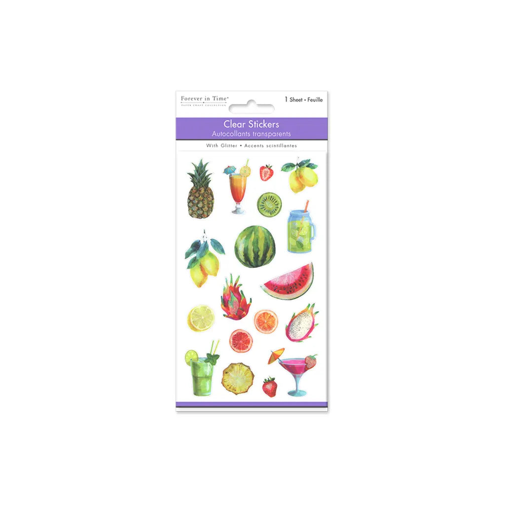 Paper Craft Stickers: 3.9"x6.9" Clear Glitter/Foil PET Tropical Fruit
