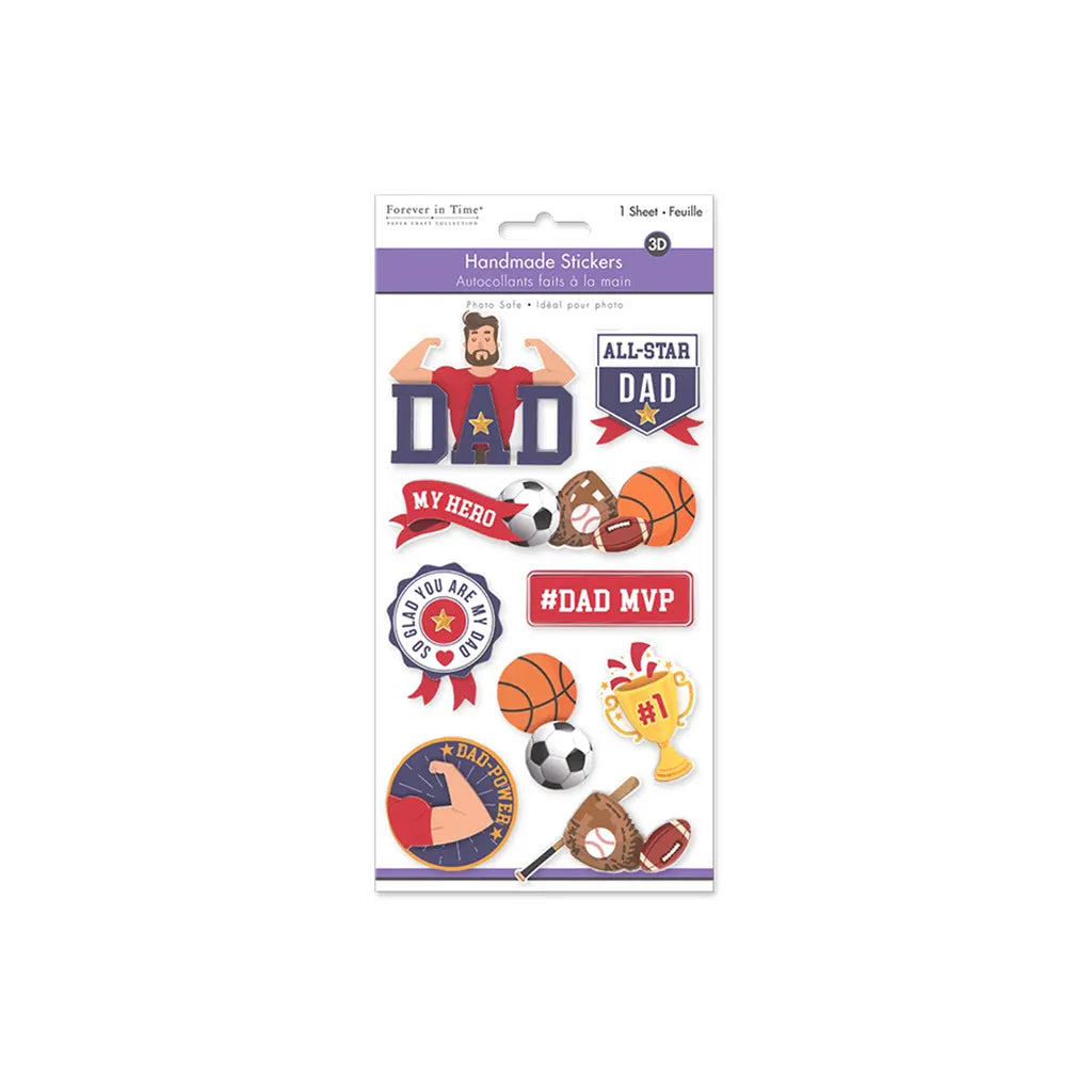 Handmade Sticker: 4.4"x7.5" 3D Themed Elements All-Star Dad
