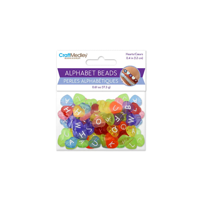 Alphabet Beads: 10mmx12mm Heart x50 4mm(T) Multi w/White Letters