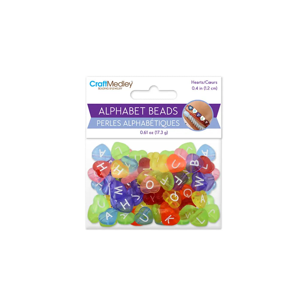 Alphabet Beads: 10mmx12mm Heart x50 4mm(T) Multi w/White Letters