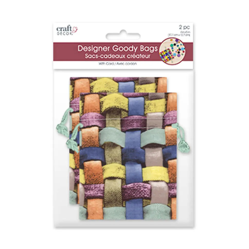 Craft Decor: 4"x5" Designer Goody Bags x2 w/Poly Cord Brown/Green