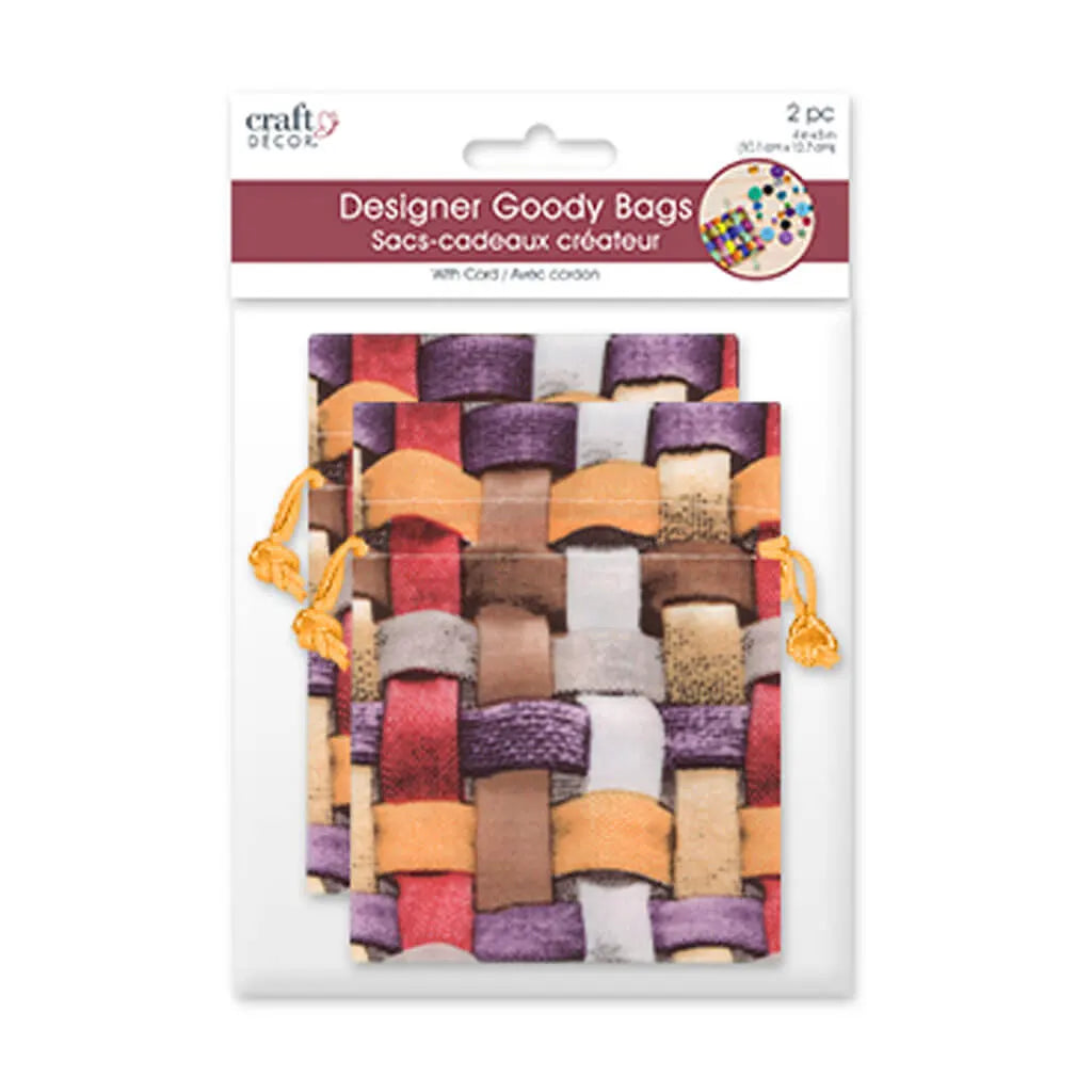 Craft Decor: 4"x5" Designer Goody Bags x2 w/Poly Cord Brown/Green