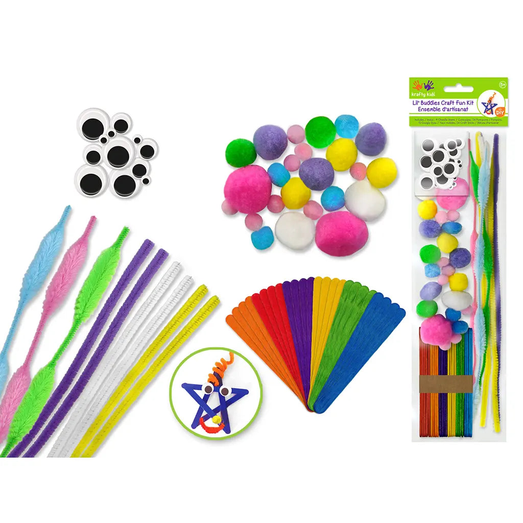 Krafty Kids Kit: DIY Creativity Kit Chenille/Poms/Eyes/Wood Sticks Pastel