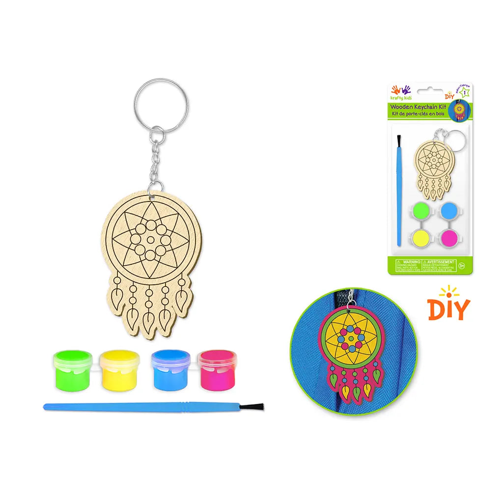 Krafty Kids Kit: DIY Wood Keychain Kit w/4 Paint Pots+Brush Dream Catcher