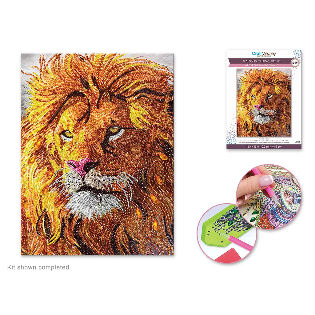 Craft Medley Kit: Diamond Painting Art Kit 12"x16" w/Gems+Tool+Tray  Q) Lion