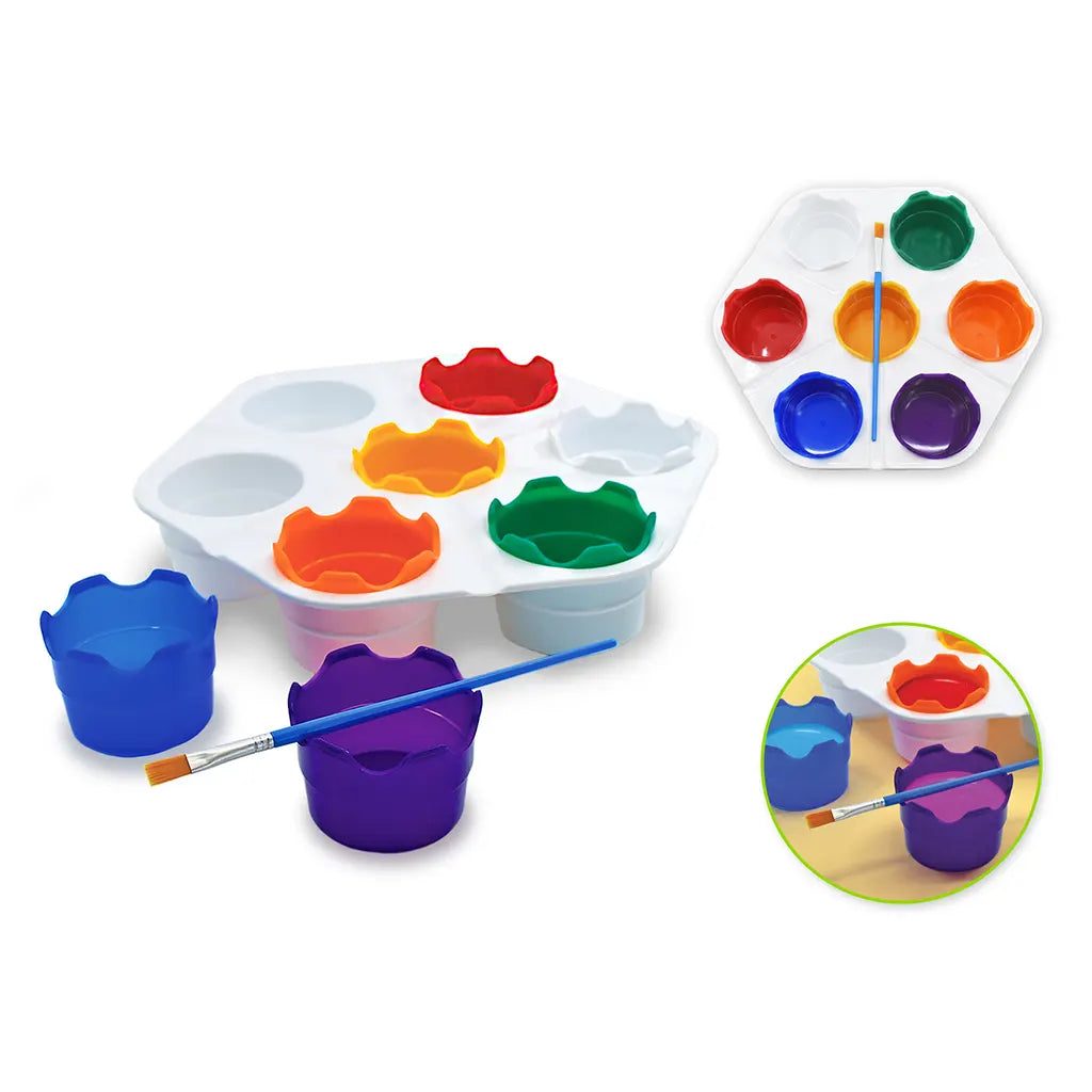 Krafty Kids: 9.8" Less-Of-A-Mess 7-Cup Paint Caddy w/Brush