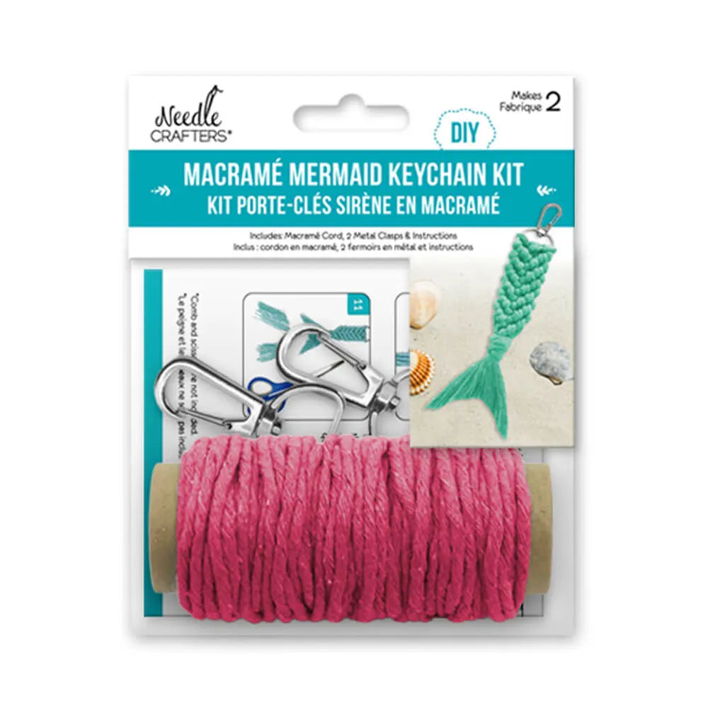 Needlecrafters: DIY Macram� Mermaid Keychain Kit w/Clasps~ Makes 2 Torquoise