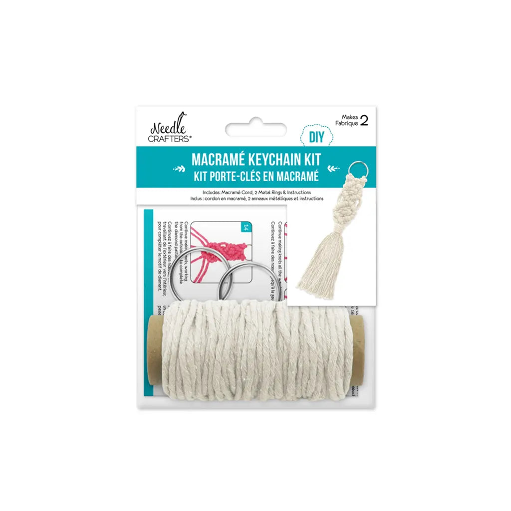 Needlecrafters: DIY Macram� Keychain Kit w/Key Ring~ Makes 2 Ecru