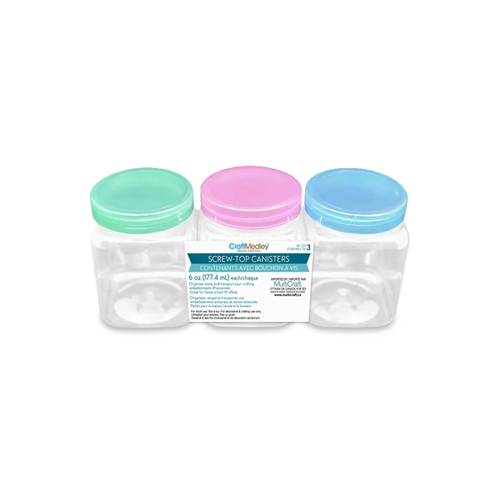 Craft Storage: 2.3"x3.3" 6oz Plastic Jar 3pc Square w/Screw-Top