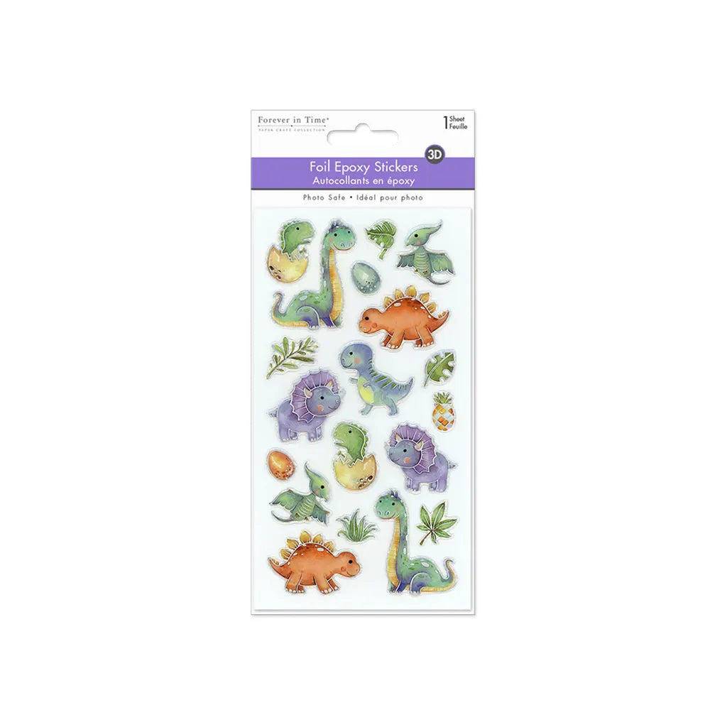 Paper Craft Sticker: 3.7"x6.9" 3D Epoxy Laser w/Foil Effects Dino