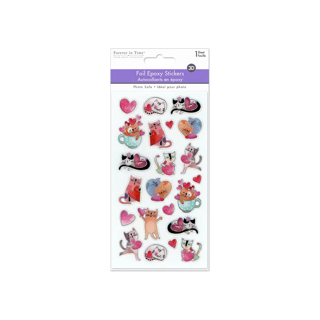 Paper Craft Sticker: 3.7"x6.9" 3D Epoxy Laser w/Foil Effects Cat