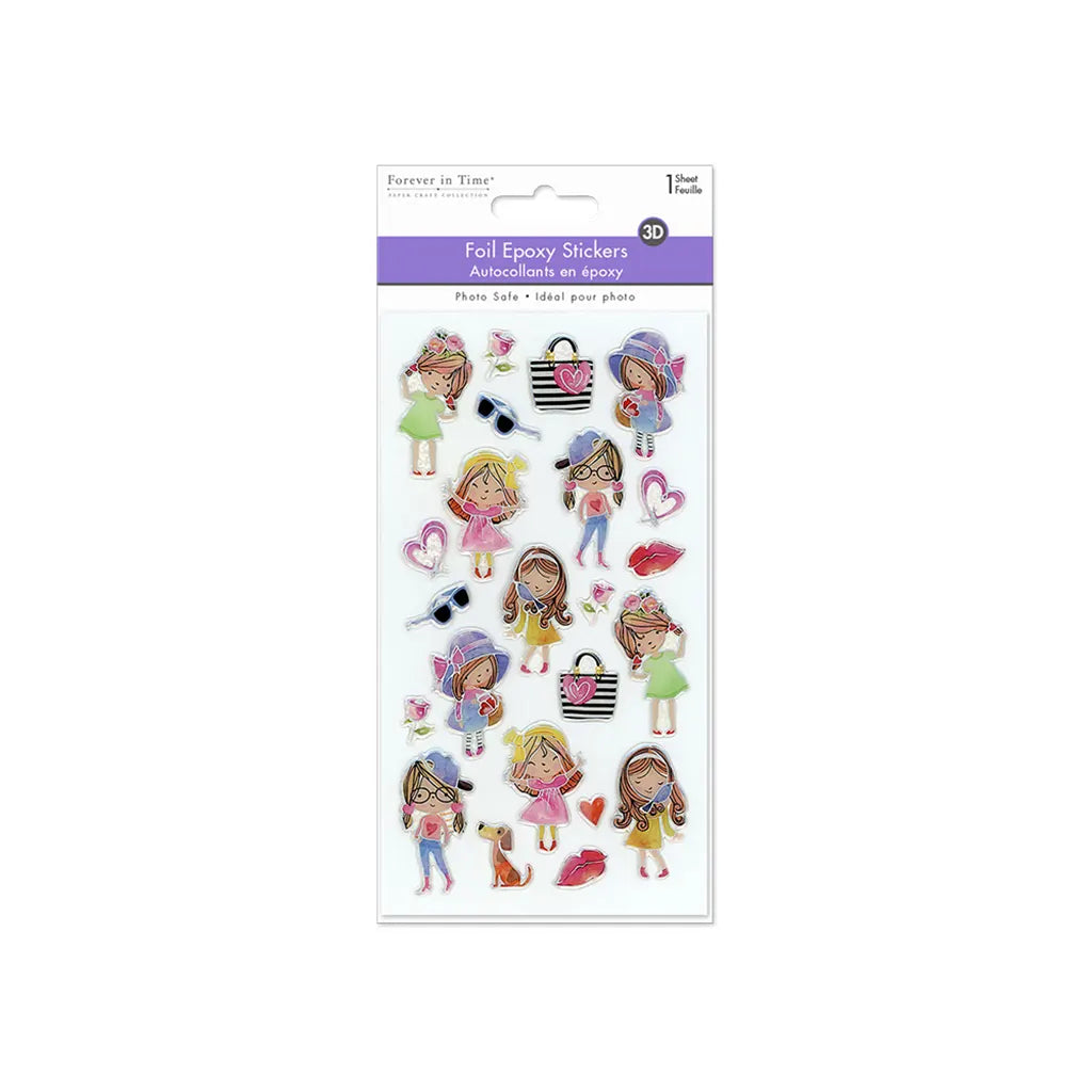 Paper Craft Sticker: 3.7"x6.9" 3D Epoxy Laser w/Foil Effects Girl