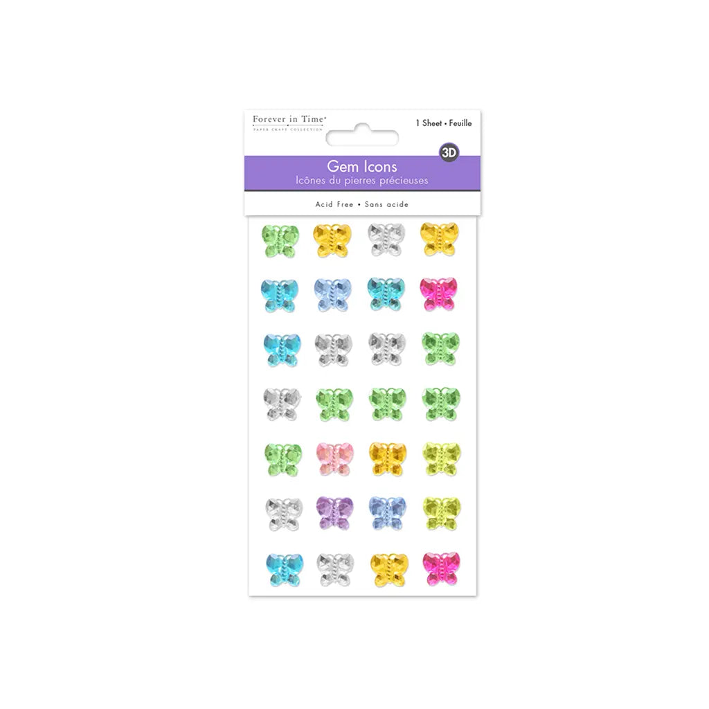 Paper Craft Sticker: 3.7"x6.1" Gem Icons Butterfly Medley